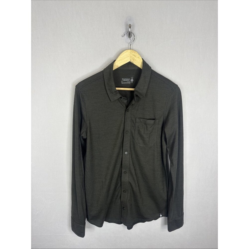 Smartwool Merino Sport 150 Button Up Shirt Mens Small Olive Wool Blend